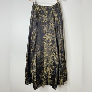 Carmen Marc Valvo Collection Black Gold Silk Blend Floral Full Maxi Skirt Formal
